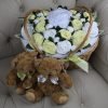 Twins Ultimate Bouquet Lemon is a basket of baby clothes rolled to look like flowers