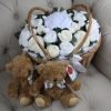 Twins Ultimate Bouquet Neutral baby gift with clothes, blankets and teddy bears in wicker basket