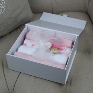 Pink muslin cloths gifted box by Baby Bouquets