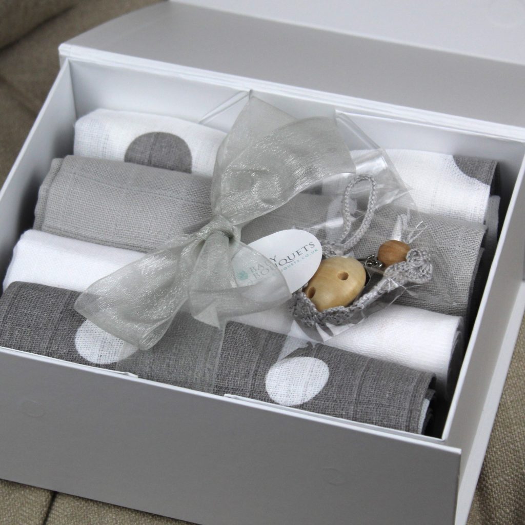 Muslin baby gift presented in a box